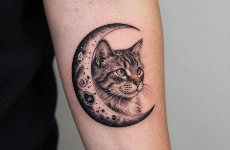 Moon Cat Tattoo Meaning: Mystery, Night & Independence