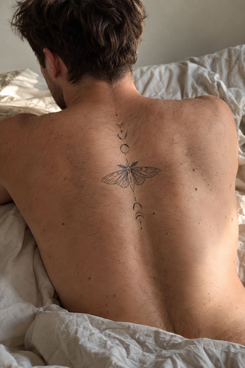 Add Moon Phases Around Your Small Moth Tattoo: The Three-Point Orbit