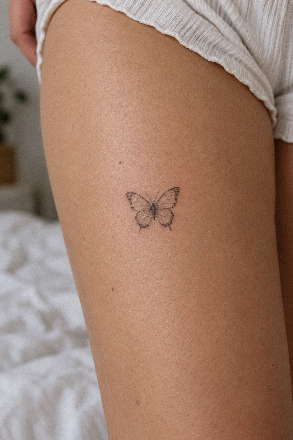 Unique Delicate Small Butterfly Tattoo with Birthstone