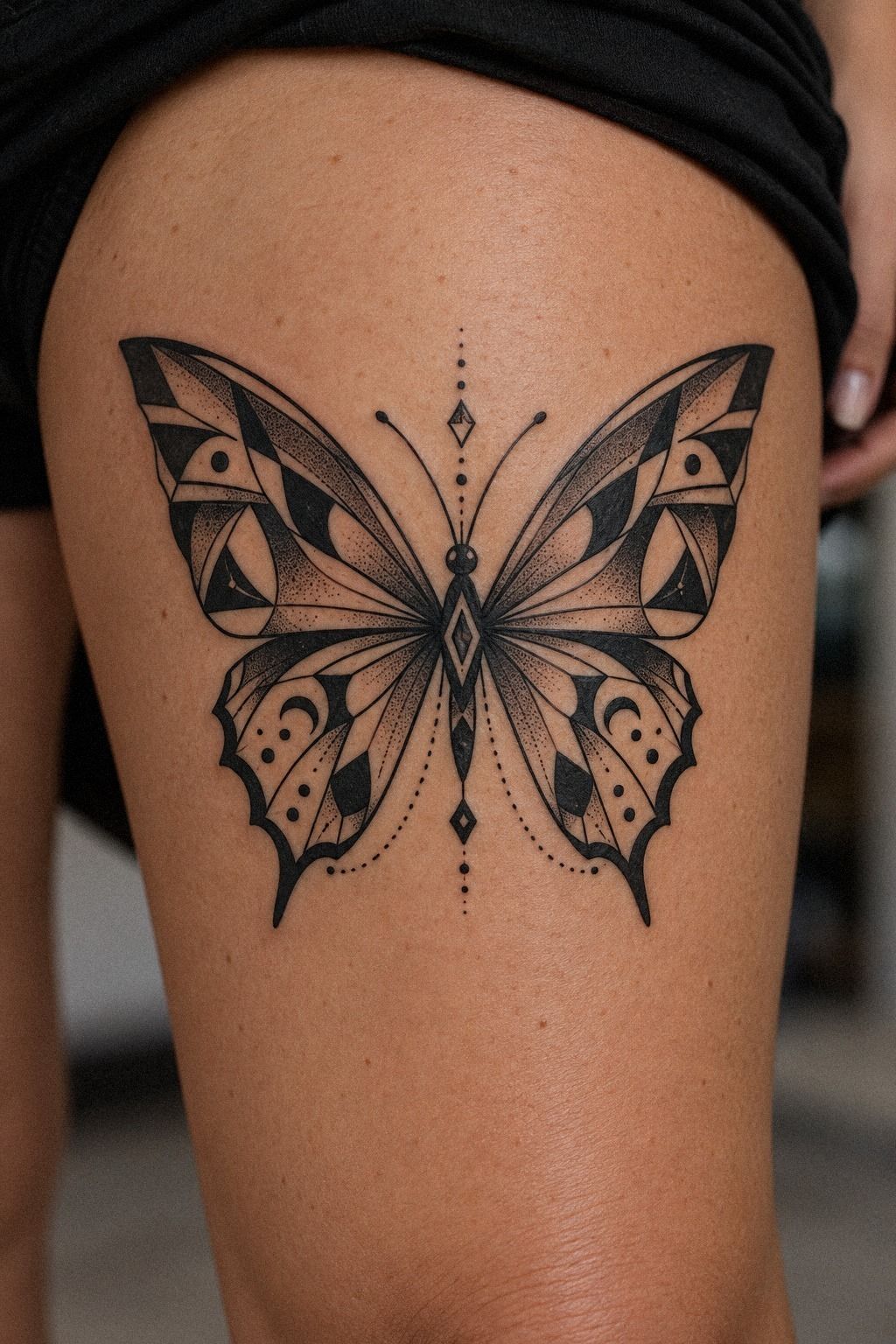 Chose a Small Geometric Black Butterfly Tattoo