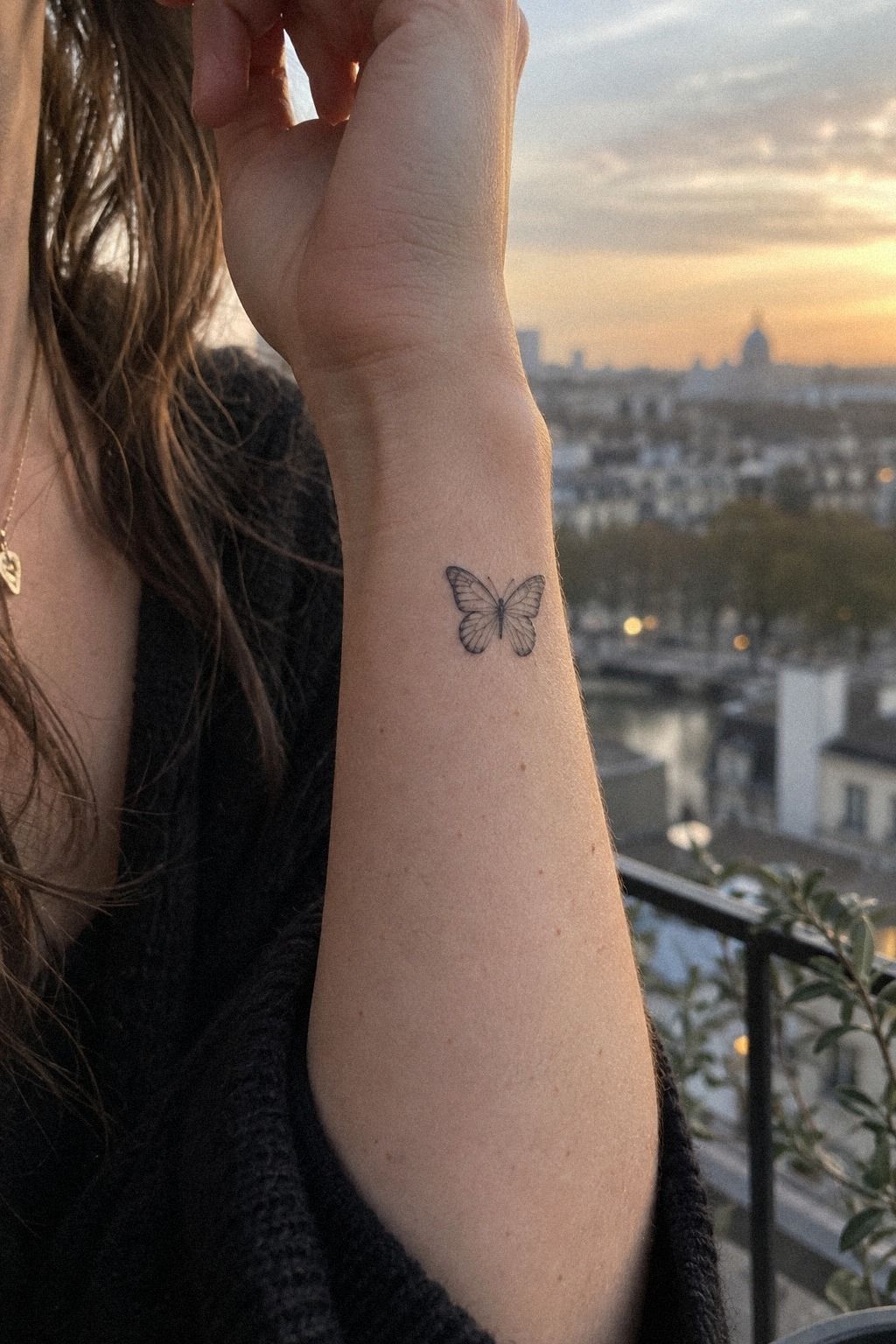 Tiny Butterfly Wrist Linework Tattoo Designs