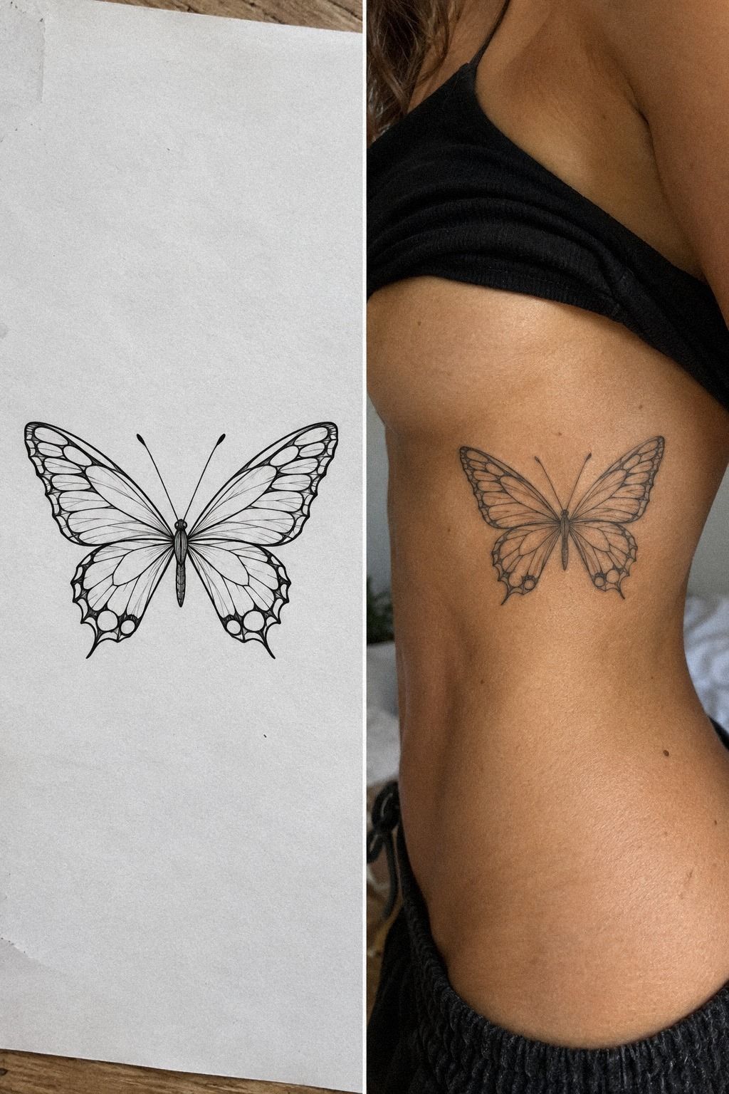 Negative Space Butterfly Rib Tattoo Designs