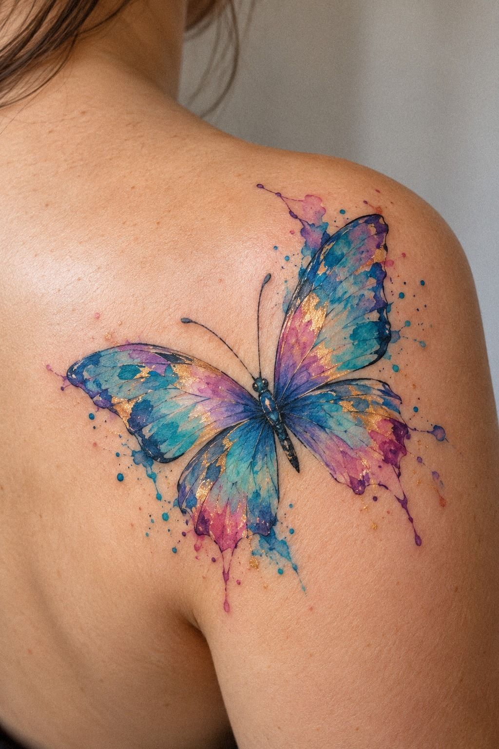 Shape Delicate Watercolor Butterfly Tattoos Around the Ankle